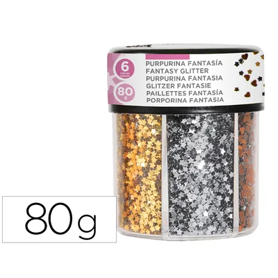 FANTA Purpurina Fantasia Liderpapel Corazon y Estrella Color Oro y Plata Bote de 80GR