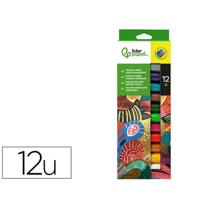LIDERPAPEL Tempera Solida en Barra Liderpapel Escolar 10 G Caja de 12 Colores Surtidos