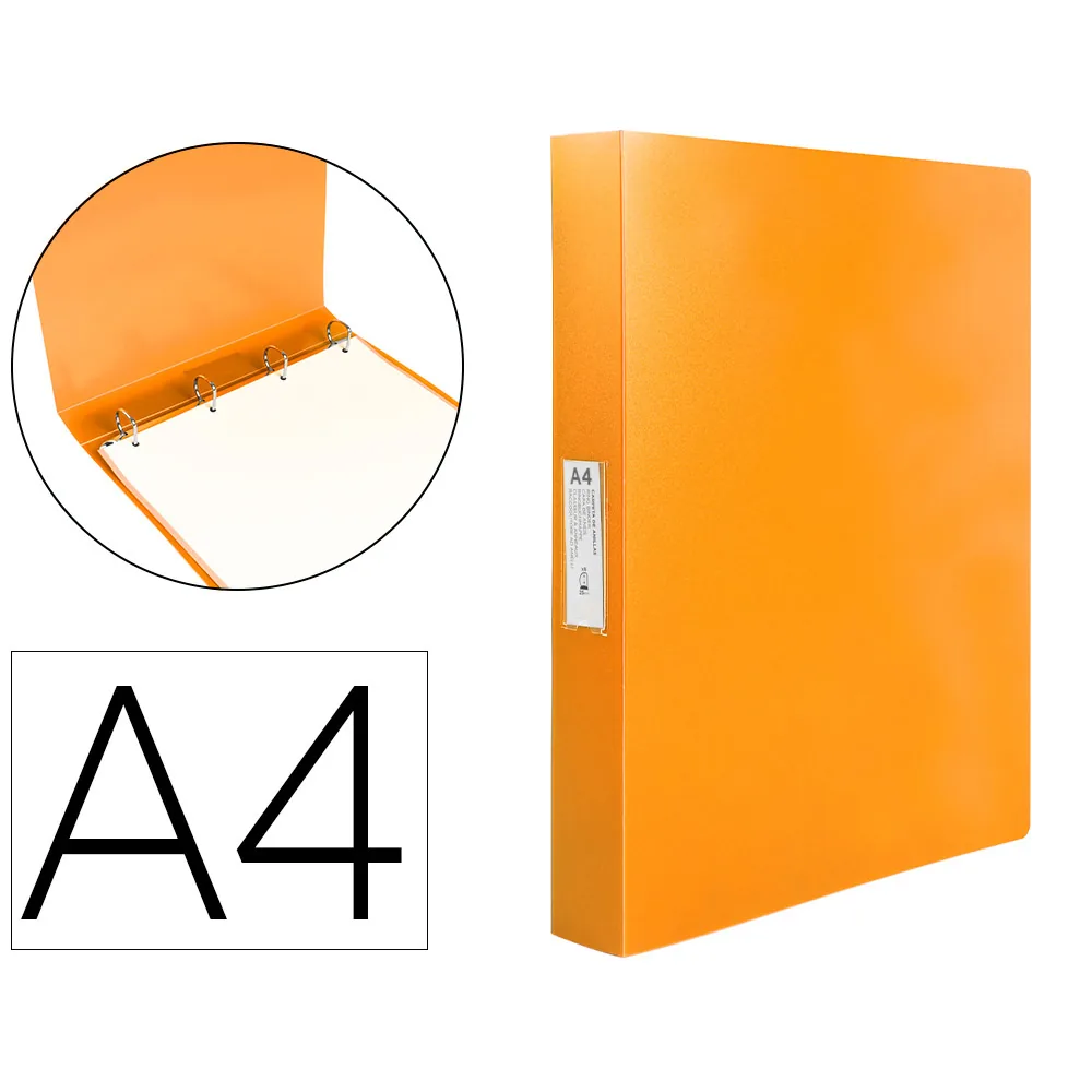Carpeta Liderpapel 4 Anillas 25 MM Mixtas Polipropileno DIN A4 Naranja Fluor Opaco