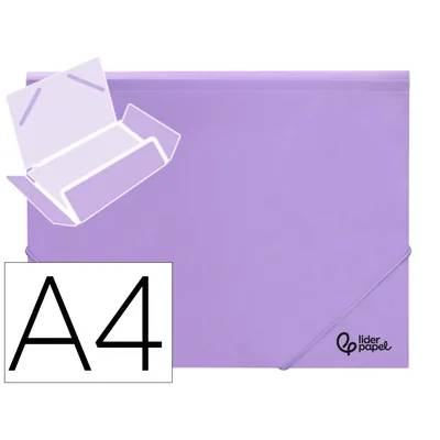 LIDERPAPEL Carpeta Liderpapel Gomas Tres Solapas Polipropileno DIN A4 Color Lavanda Opaco