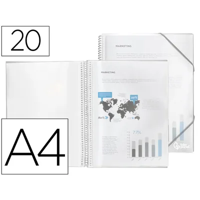 DAS Carpeta Liderpapel Escaparate con Espiral 20 Fundas Polipropileno DIN A4 Transparente