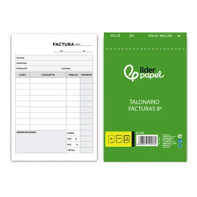 LIDERPAPEL Talonario Liderpapel Facturas 8º Original y Copia T200 con I.v.a