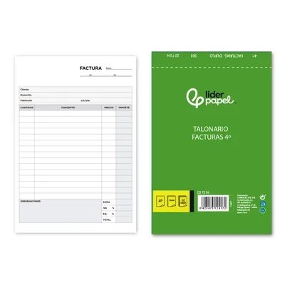 LIDERPAPEL Talonario Liderpapel Facturas Cuarto Original y Copia T216 con I.v.a.