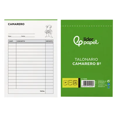LIDERPAPEL Talonario Liderpapel Camarero 8º Original y Copia T202