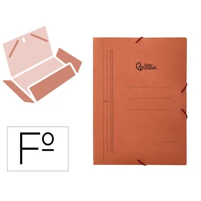 LIDERPAPEL Carpeta Liderpapel Gomas Tres Solapas Carton Compacto Folio Color Cuero
