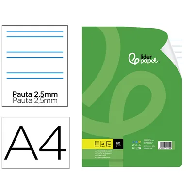 LIDERPAPEL Recambio Liderpapel A4 100 Hojas 60GR Pauta 5ª 2.5MM con Margen 4 Taladros