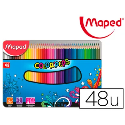 MAPED Lapices de Colores Maped Color Peps Caja Metalica de 48 Lapices Colores Surtidos