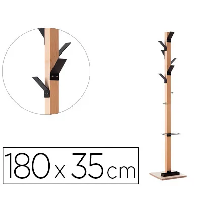 Perchero Madera Paperflow Haya 8 Colgadores con Paraguero Negro Altura 180 CM