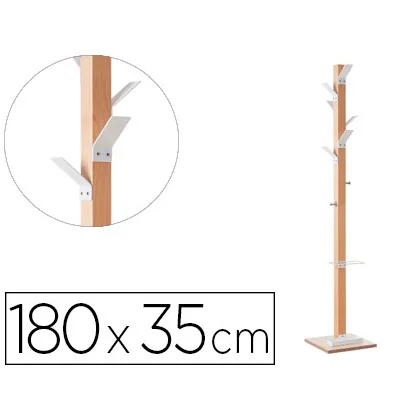 Perchero Madera Paperflow Haya 8 Colgadores con Paraguero Blanco Altura 180 CM