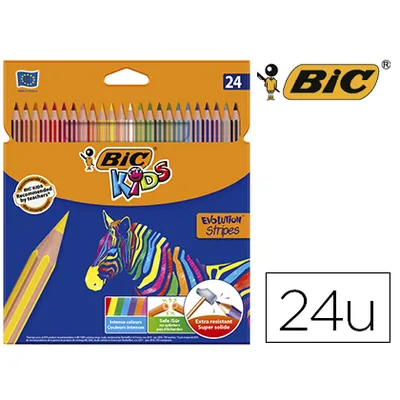 BIC Lapices de Colores Bic Evolution Stripes Caja de 24 Colores Surtidos