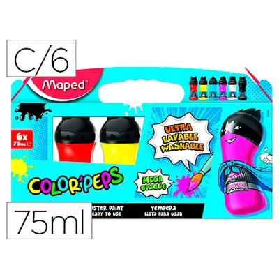 MAPED Tempera Maped Color Peps Ultra Lavable Caja de 6 Colores Surtidos Primarios 75 ML