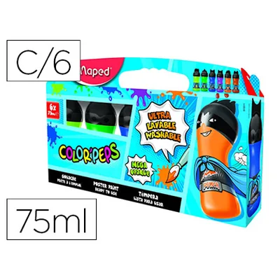 MAPED Tempera Maped Color Peps Ultra Lavable Caja de 6 Colores Surtidos Secundarios 75 ML