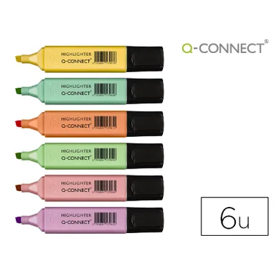 Q-CONNECT Rotulador Q-Connect Fluorescente Pastel Punta Biselada Estuche de 6 Unidades Colores Surtidos