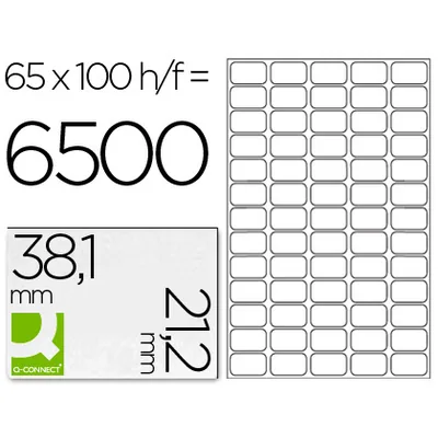 Q-CONNECT Etiqueta Adhesiva Q-Connect KF15386 Tamaño 38,1X21,2 MM Fotocopiadora Laser Ink-jet Caja con 100 Hojas DIN A4