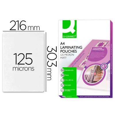 Q-CONNECT Bolsa de Plastificar Q-Connect 303 X 216 MM DIN A4 125 Mc Autoadhesivas Caja de 100 Unidades