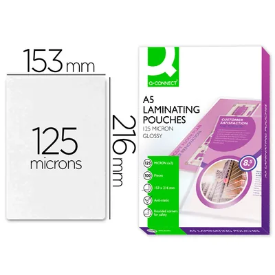 Q-CONNECT Bolsa de Plastificar Q-Connect 153 X 216 MM DIN A5 125 Mc Autoadhesivas Caja de 100 Unidades