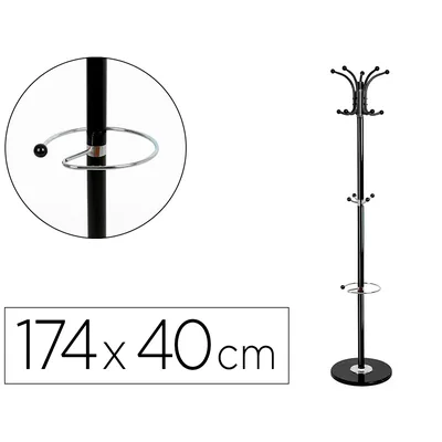 Q-CONNECT Perchero Metalico Q-Connect Negro de Pie 10 Colgadores y Paraguero 174X40 CM
