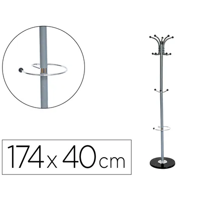 Q-CONNECT Perchero Metalico Q-Connect Gris de Pie 10 Colgadores y Paraguero 174X40CM