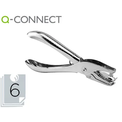 Q-CONNECT Taladrador Q-Connect KF18765 de Tenaza Metalico Cromado 1 Taladro Abertura 6 MM Capacidad 6 Hojas