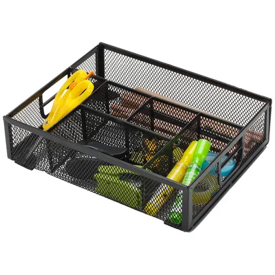 Q-CONNECT Organizador Sobremesa Q-Connect KF17291 Bandeja Metalica Rejilla Negra con 6 Departamentos 235X183X65 MM