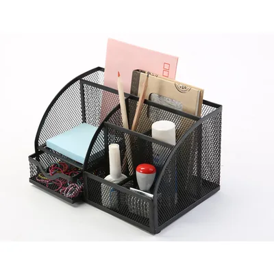 Q-CONNECT Organizador Sobremesa Q-Connect KF17295 Metalico Curvo Rejilla Negra con 5 Departamentos 220X140X130 MM