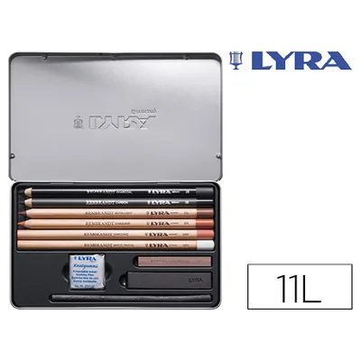 LYRA Lapices Lyra Rembrandt Monocromo con Accesorios para Esbozos Caja Metalica de 11 Unidades