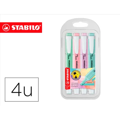 STABILO Rotulador Stabilo Fluorescente Swing Cool Color Pastel Bolsa de 4 Unidades Colores Surtidos