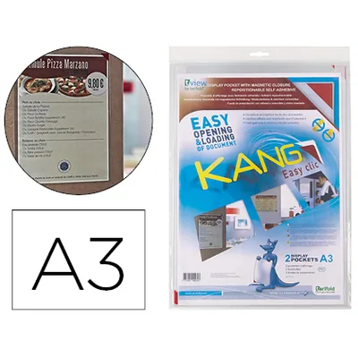 DJOIS Funda de Presentacion Djois Adhesiva Removible A3 Esquina Magnetica Capacidad 10 Hojas Pack de 2 Unidades