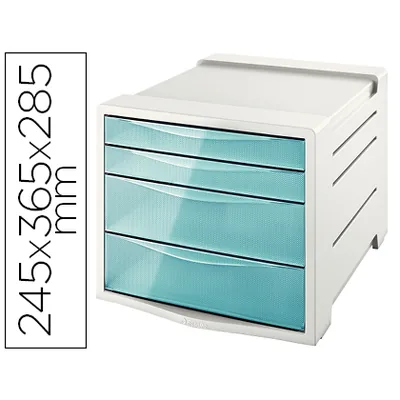 ESSELTE Fichero Cajones de Sobremesa Esselte Colour Ice Plastico 4 Cajones Color Azul 245X365X285 MM