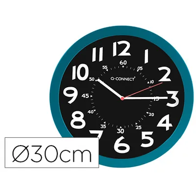 Q-CONNECT Reloj Q-Connect de Pared Plastico Oficina Redondo 30 CM Color Azul y Esfera Color Negro