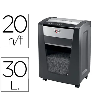 REXEL Destructora de Documentos Rexel Momentum X420 Capacidad de Corte 20 Hojas Destruye Grapas y Clips Papelera 30 L