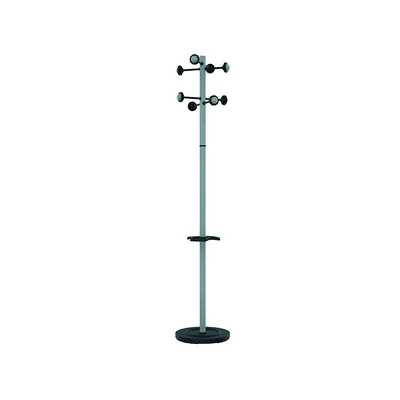 UNILUX Perchero Metalico Unilux Accueil Pie 8 Colgadores con Paraguero y Bandeja Goteo Gris Metalizado 177X38 CM