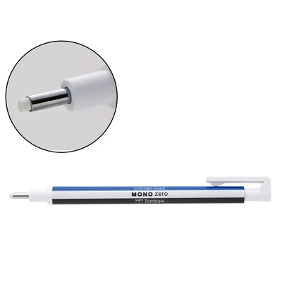 TOMBOW Portagomas Tombow Mono Zero con Clip Goma Redonda 2,3 MM Diametro Color Azul Blanco y Negro