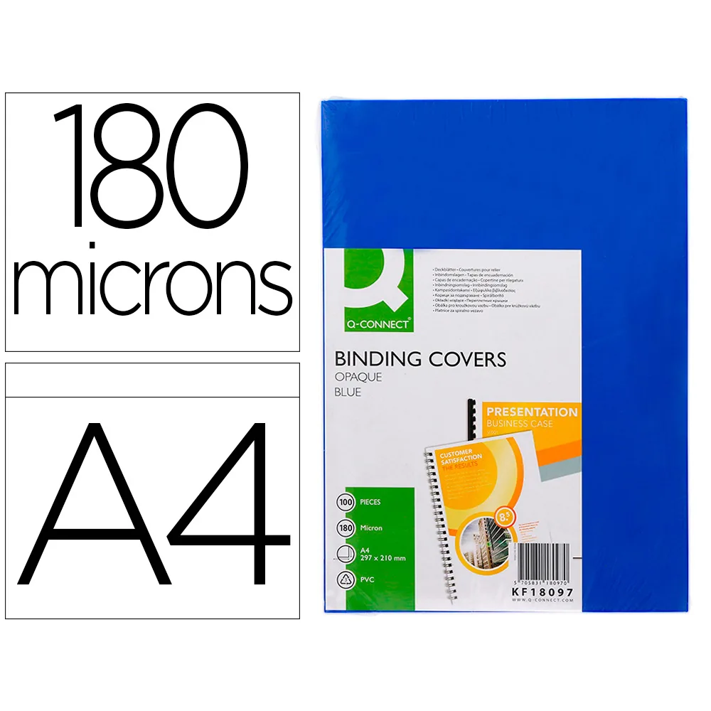 Tapa de Encuadernacion Q-Connect Pvc DIN A4 Opaca Azul 180 Micras Caja de 100 Unidades