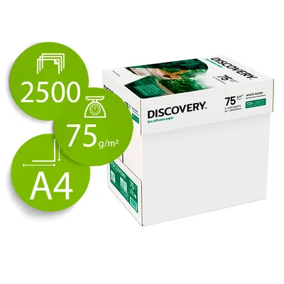 DISCOVERY Papel Fotocopiadora Discovery Fast Pack DIN A4 75 Gramos Papel Multiuso Ink-jet y Laser Caja de 2500 Hojas