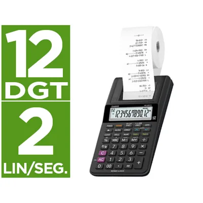 CASIO Calculadora Casio Impresora Pantalla Lc Papel 58MM HR-8RCE12 Digitos Ac/dc Pilas Color Negro