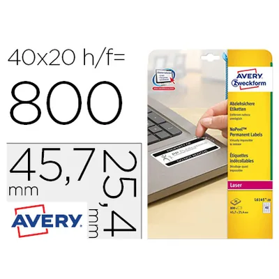 BLANCA Etiqueta Adhesiva Resistente Avery 45,7X25,4 MM Permanente Laser Blanca Caja de 800 Unidades