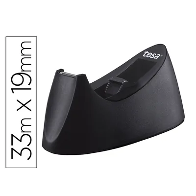 TESA Portarrollo Sobremesa Tesa Plastico Easy Cut Curve Negro para Cinta de 33 M X19 MM + 1 Cinta Tesafilm Transparente