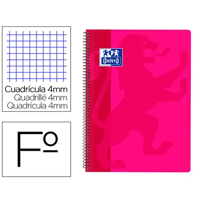 OXFORD Cuaderno Espiral Oxford School Classic Tapa Polipropileno Folio 80 H Cuadro 4 MM con Margen Fucsia