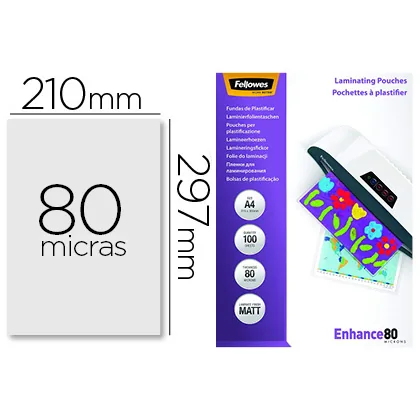 Bolsa de Plastificar Fellowes Mate DIN A4 80 Mc Pack 100 Unidades