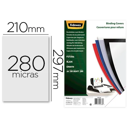 Tapa de Encuadernacion Fellowes DIN A4 Polipropileno Negro 280 Micras Pack de 100 Unidades