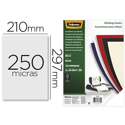 Tapa de Encuadernacion Fellowes DIN A4 Carton Similpiel Cuero Negro Delta 250 GR Pack de 100 Unidades