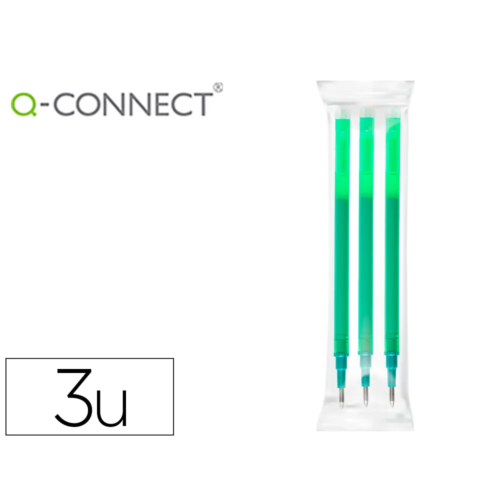 Recambio Boligrafo Q-Connect Retractil KF11060 Borrable Verde Caja de 3 Unidades