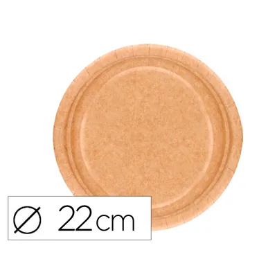 BLANCA Plato Carton Biodegradable Marron 22 CM Paquete de 50 Unidades