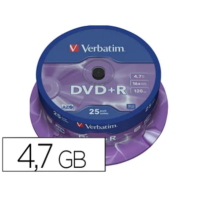 VERBATIM Dvd+r Verbatim Capacidad 4.7GB Velocidad 16X 120 Min Tarrina de 25 Unidades