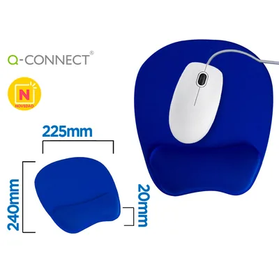 Q-CONNECT Alfombrilla para Raton Q-Connect con Reposamuñecas Ergonomica de Gel Color Azul 225X240X20 MM