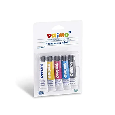 PRIMO Tempera Primo en Tubo Aluminio de 12 ML Blister de 5 Colores Surtidos
