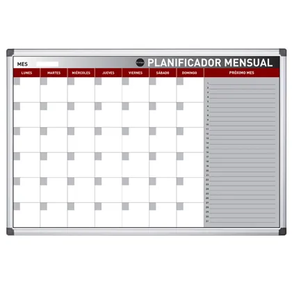 Planning Magnetico Bi-Office Mensual Lacado Marco Aluminio Rotulable 60X45 CM