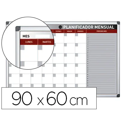 Planning Magnetico Bi-Office Mensual Lacado Marco Aluminio Rotulable 90X60 CM