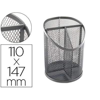 Q-CONNECT Cubilete Portalapices Q-Connect Plata Metal Redondo Rejilla con 3 Compartimentos Diametro 110 MM Alto 147 MM